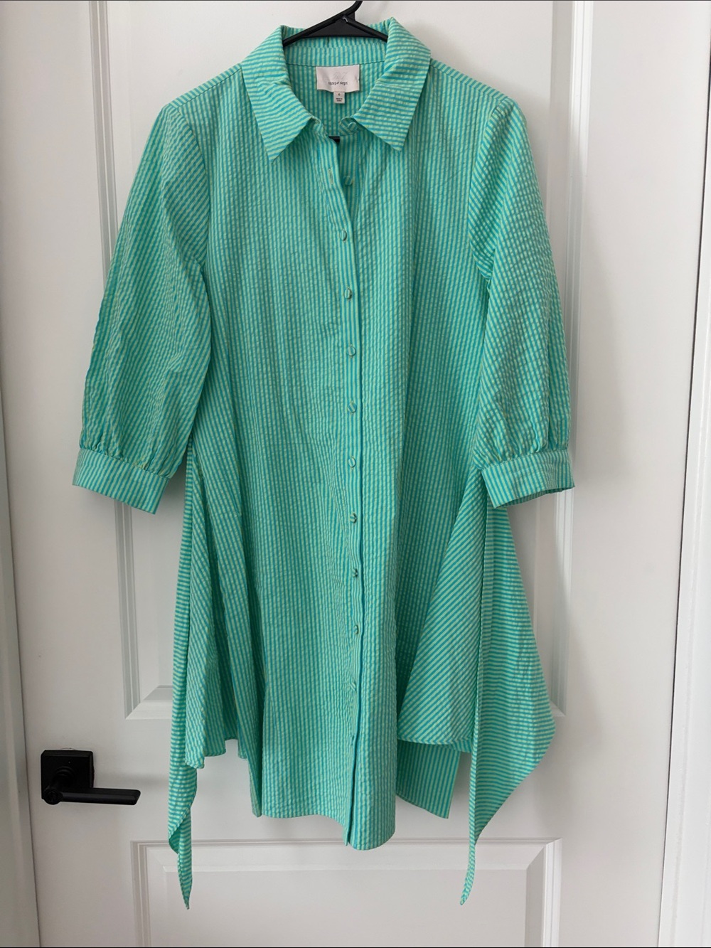 cinq a sept Seersucker Mint Green Striped Shirt Dress